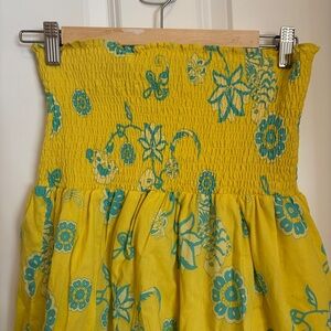 DKNY Jeans Yellow Floral Smocked Dress with Kerchief Hem (Medium)